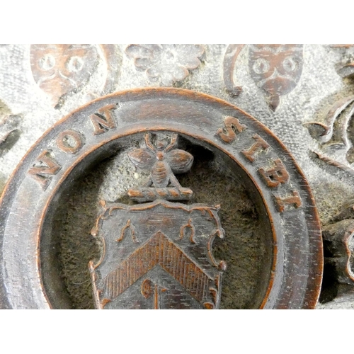 257 - 19th century Chinese camphor wood box the lid bearing a family crest flanked by two five clawed drag... 