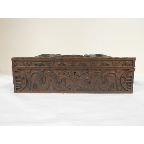 257 - 19th century Chinese camphor wood box the lid bearing a family crest flanked by two five clawed drag... 