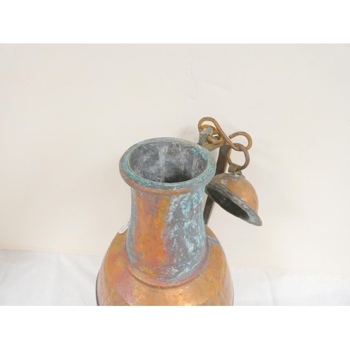 281 - 19th century Middle Eastern large lidded copper water jug. Height 45cm.