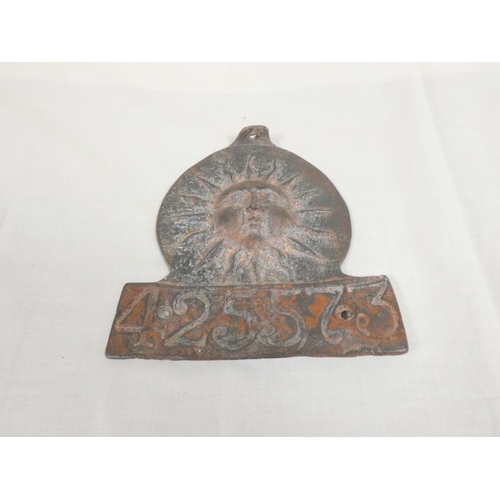 284 - The Sun Fire Office (London 1710-1959). 19th century fire mark / insurance plaque issued to Lyle Cot... 