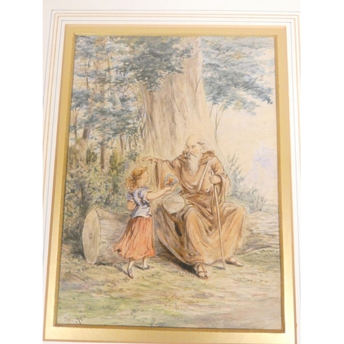 337 - Robert William Sampson RA (1860-1950)''The Old Man and Little Girl''Pencil and gouache.Initialed and... 