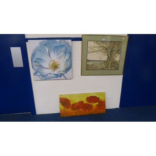 20 - M ArthTropical Fig TreePrint, also a modern still life by A Fletcher and a canvas of poppies.  (3)... 