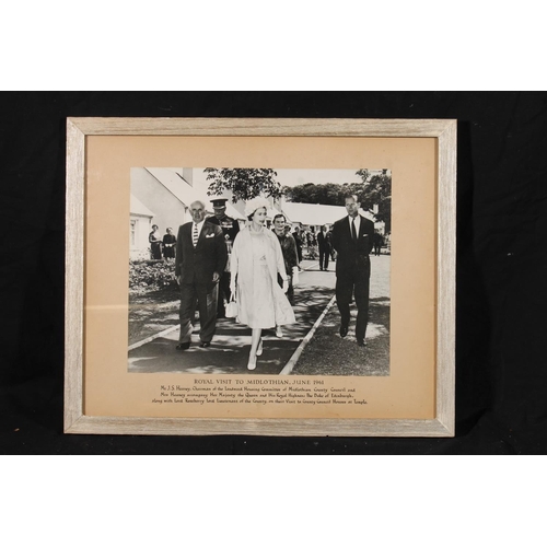 458 - Framed photograph of Queen Elizabeth II's visit to Midlothian June 1961, 29cm x 37cm, frame 45cm x 5... 