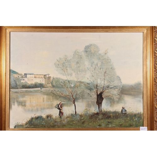 467 - J G CAMPBELL after COROT, Ville d'Array and Payage, pair of oil paintings on canvas board, 54cm x 74... 