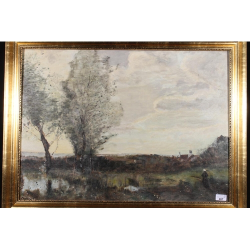 467 - J G CAMPBELL after COROT, Ville d'Array and Payage, pair of oil paintings on canvas board, 54cm x 74... 