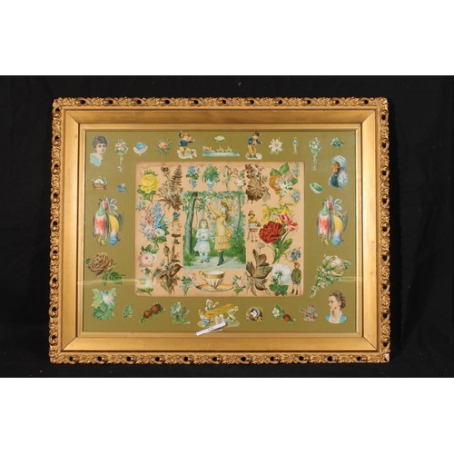 486 - Framed display of Victorian and early 20th century scraps, frame 56cm x 71cm and smaller example. (2... 