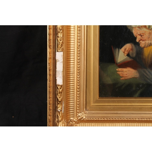 490 - 19TH CENTURY SCHOOL, half length portrait of a lady reading, oil painting, unsigned, 25cm x 20cm, gi... 