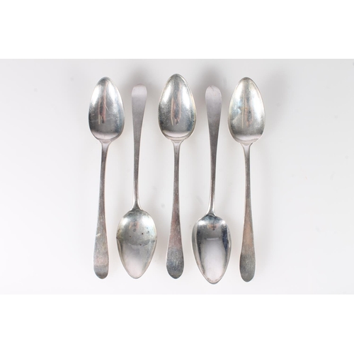 537 - Set of five Georgian Scottish antique silver dessert spoons with lanceolate terminals, makers mark '... 