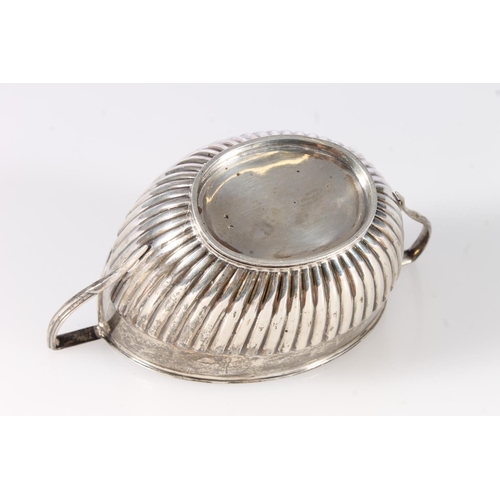 546 - Victorian silver sugar bowl of boat shape with half gadrooned decoration by William Hutton & Son... 