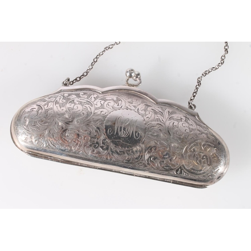 557 - Antique silver chatelaine purse by S&Co, Birmingham 1914, and a beadwork evening bag. (2)