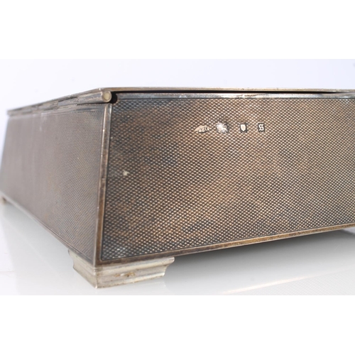 558 - Art Deco silver table cigarette box, wood lined with presentation inscription to underside of the li... 