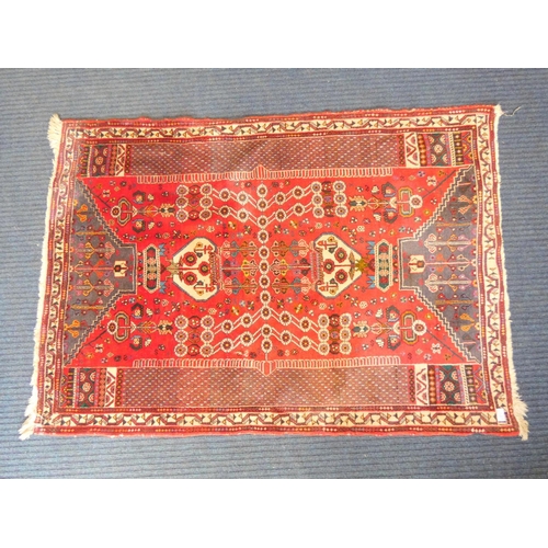 391 - Handmade Iranian red and cream rug L151cm x W105cm.