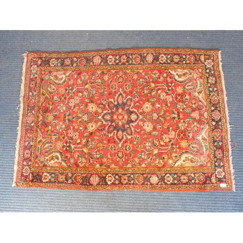 393 - Antique handmade Kashan, cream and red rug L172cm x W117cm.