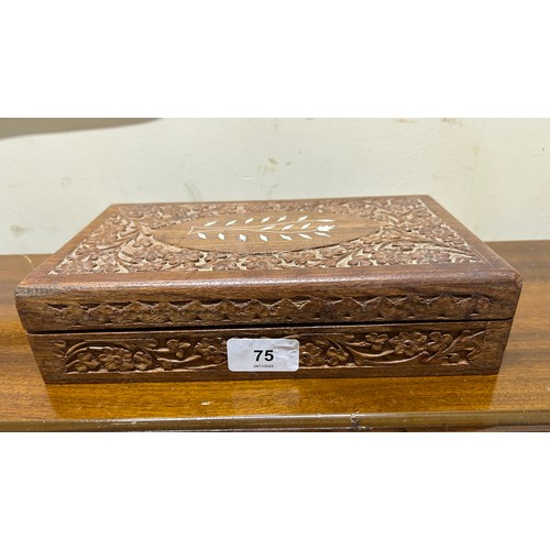 75 - Large carved box of costume jewellery