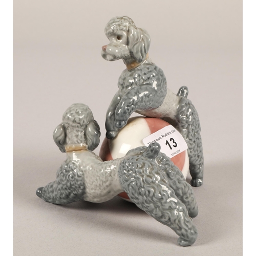 13 - Lladro figurine, two poodles with ball