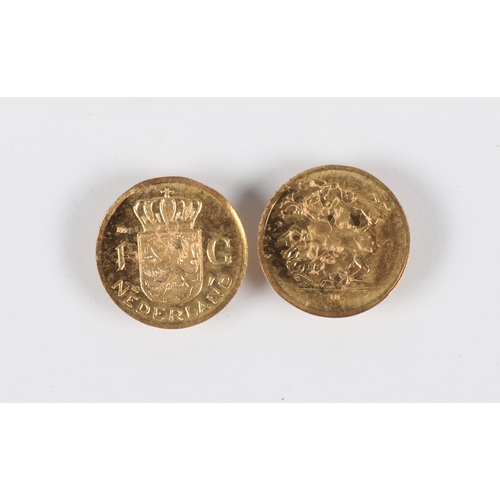 134 - Two gold coins, 0.22g gross weight, with frame for mounting