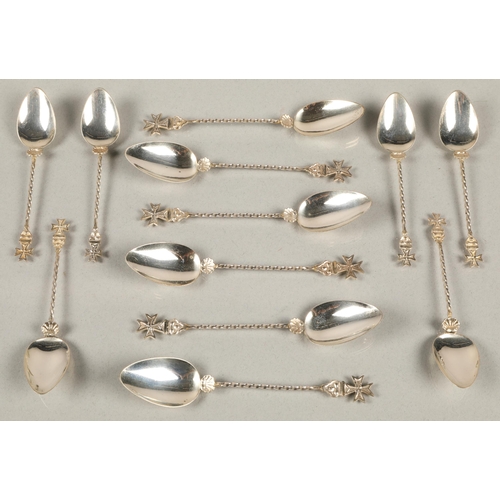 206 - Twelve silver Maltese cross design tea and coffee spoons, approx. 103g