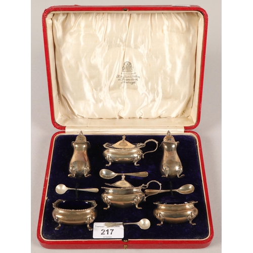 217 - Hamilton & Inches of Edinburgh, cased ten piece silver condiment set, 200g