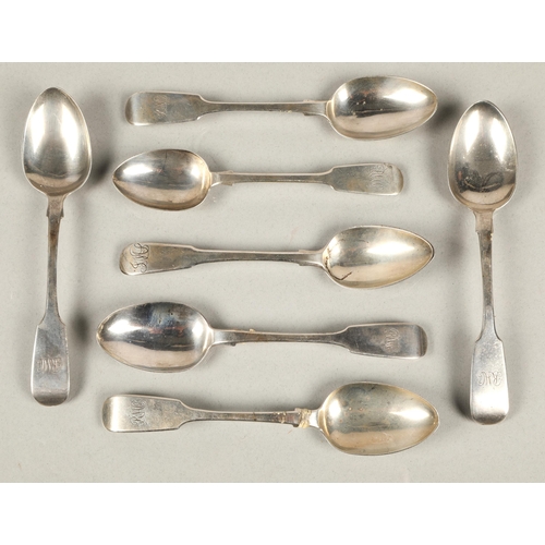 222 - Five hallmarked silver teaspoons London 1872, another similar Exeter 1851, and another (7) 134.6g