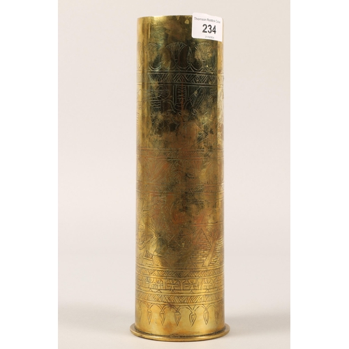 234 - WWI brass trench art shell with Egyptian motifs