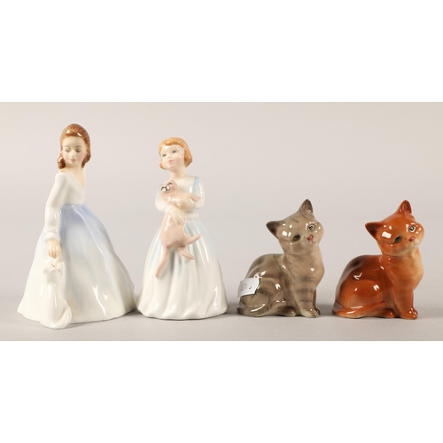 242 - Royal Doulton figurines to include My First Pet HN3122, Andrea HN3058, and two cats (4)