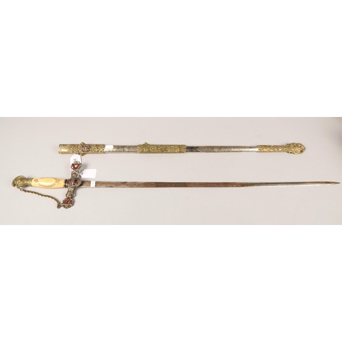 259 - Masonic ceremonial sword & scabbard, 97cm length