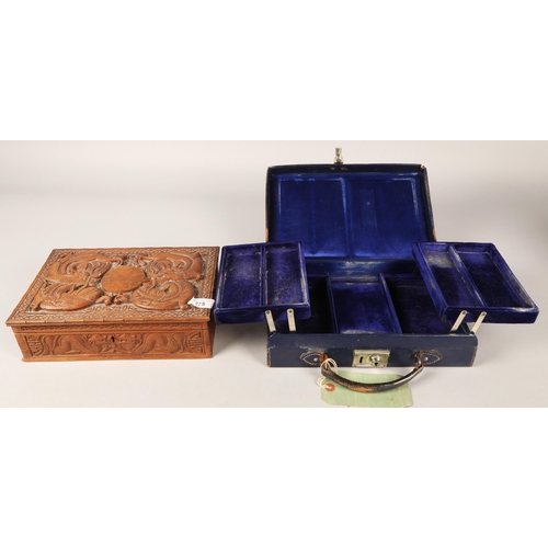 275 - Leather jewellery box & carved jewellery box 