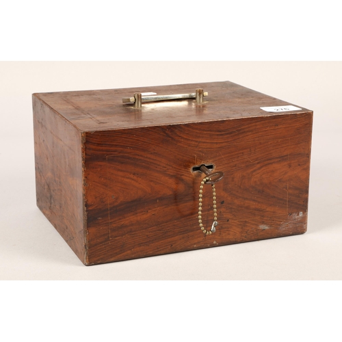 276 - Metal wood effect strongbox with key