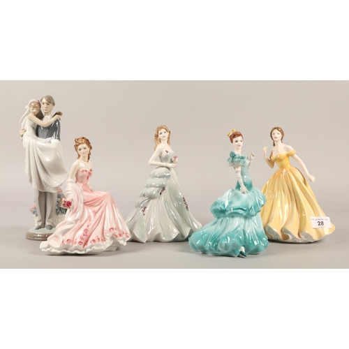 28 - Assorted figures include Royal Doulton, Lladro & Coalport (5)