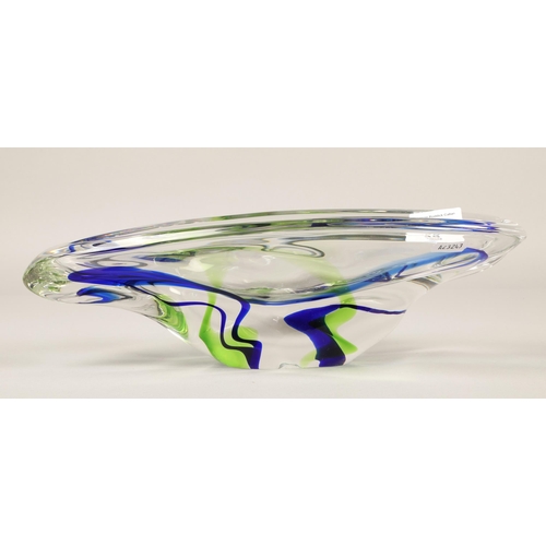 35 - Max Verboeket for Maastricht Kristalunie, green and blue swirl mid century art glass bowl