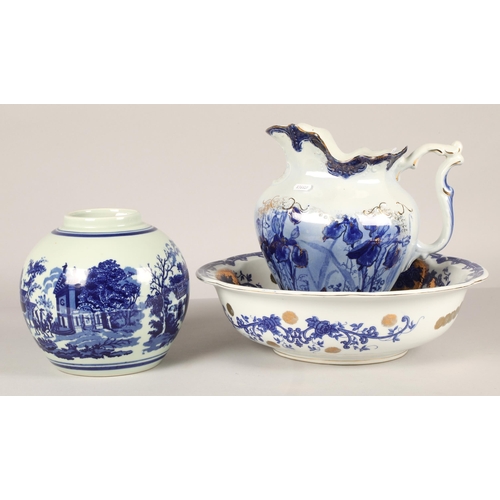 580 - Matching jug & ewer and blue & white ginger jar 