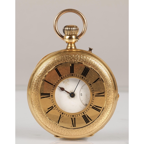 79 - 18K gold half hunter pocket watch, total weight 89.7g