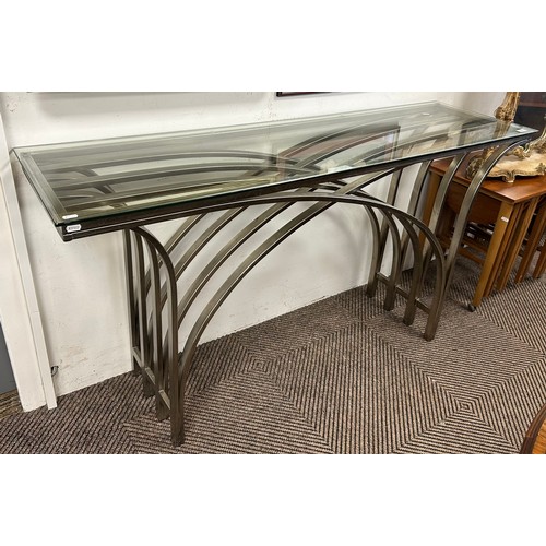 653 - Contemporary glass topped brushed steel hall table