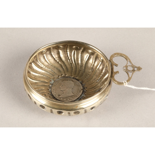 193 - White metal tasting cup, set with a Spanish coin 