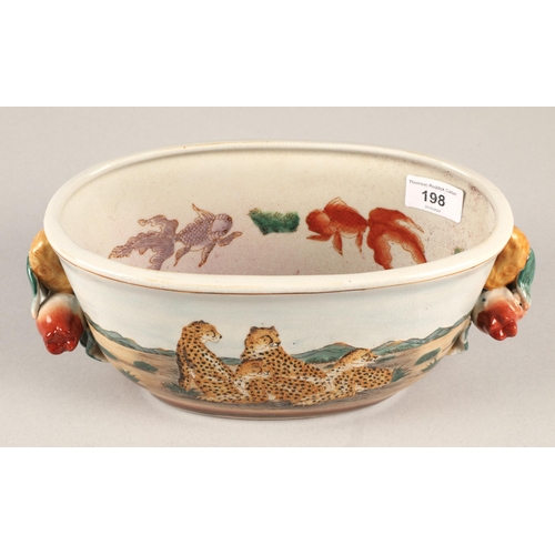 198 - Oriental fishbowl planter, mark to base