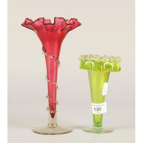 199 - Two bohemian glass fluted epergne vases (2)