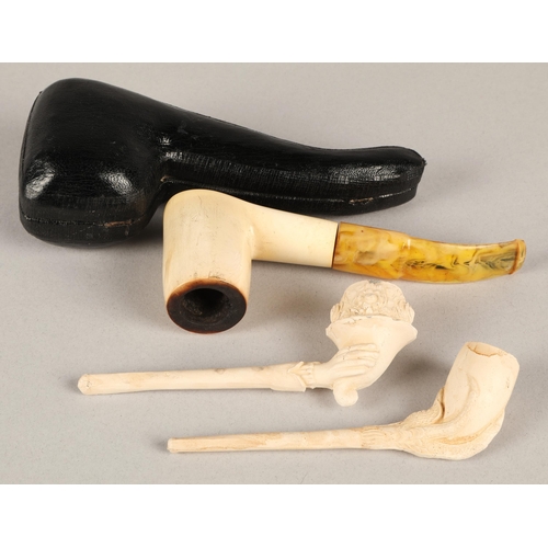 237 - Two clay pipes and boxed German meerschaum pipe