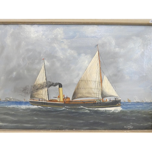 344 - H OwensFishing vessel, composite sail and steamOil on canvasSigned and dated 189534cm x 52cm... 