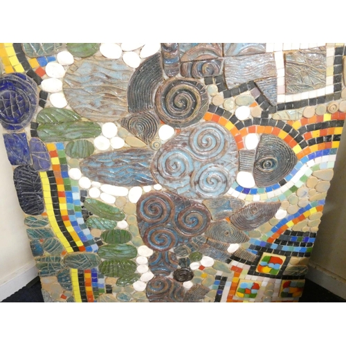 370 - Paul B Hardcastle. Abstract ceramic mosaic wall panel having stylised spirals and Celtic triskelion ... 