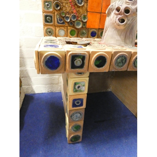 383 - Paul B Hardcastle. Abstract ceramic mosaic bench or altar constructed from ceramic tiles with enamel... 