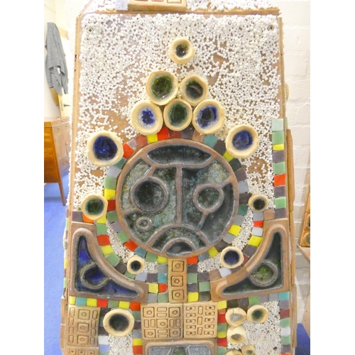 384 - Paul B Hardcastle. Abstract ceramic mosaic obelisk constructed from recycled materials having cerami... 