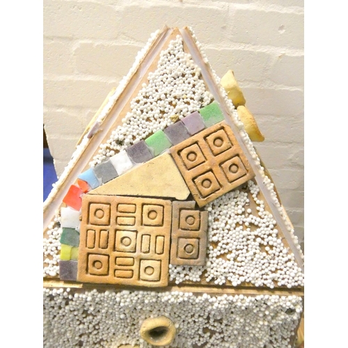 384 - Paul B Hardcastle. Abstract ceramic mosaic obelisk constructed from recycled materials having cerami... 