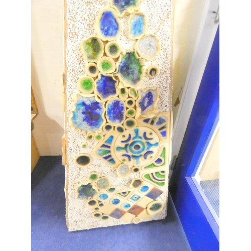 385 - Paul B Hardcastle. Large abstract ceramic mosaic obelisk constructed from recycled materials having ... 