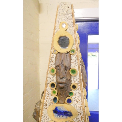 385 - Paul B Hardcastle. Large abstract ceramic mosaic obelisk constructed from recycled materials having ... 