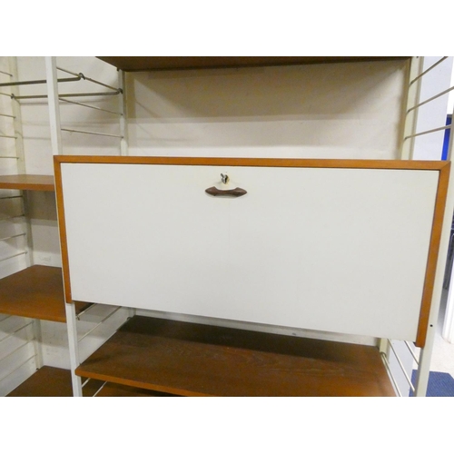 445 - 1960s mid-century Staples Ladderax modular wall unit, comprising a fall front cabinet enclosing lett... 