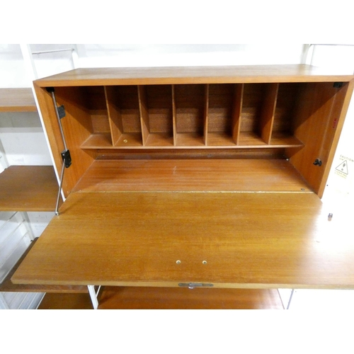 445 - 1960s mid-century Staples Ladderax modular wall unit, comprising a fall front cabinet enclosing lett... 