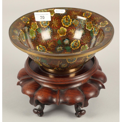 20 - Cloisonne bowl and stand, bowl 22cm diameter, stand bigger than bowl