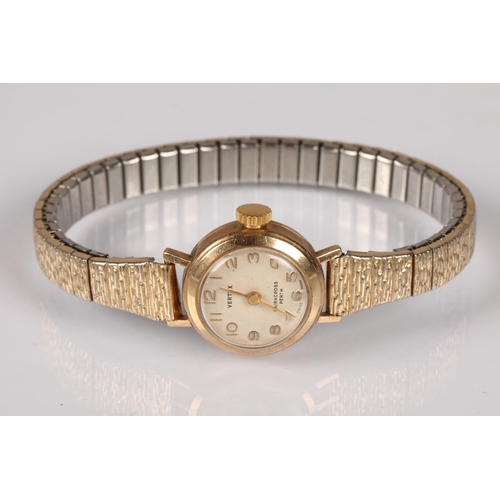 111 - 9ct gold ladies Vertex wristwatch on expanding strap