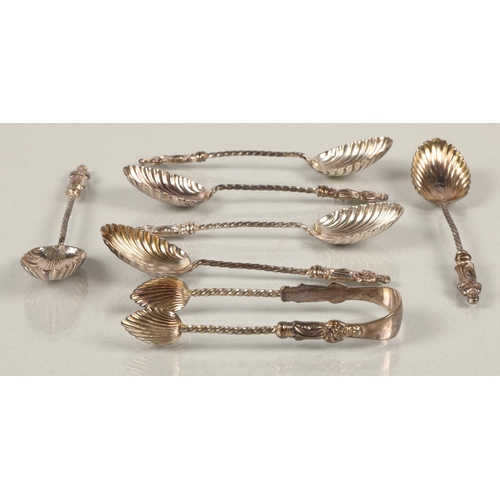 214 - Set of six silver apostle spoons with tongs, Birmingham 1900, 51g