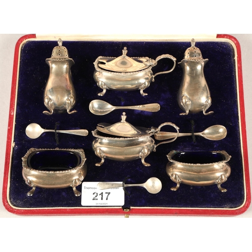 217 - Hamilton & Inches of Edinburgh, cased ten piece silver condiment set, 200g